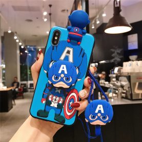 For Samsung Galaxy Case Batman Captain America Iron Man Spider Man Phone Case TPU With Stand Holder Phone Strap Rope
